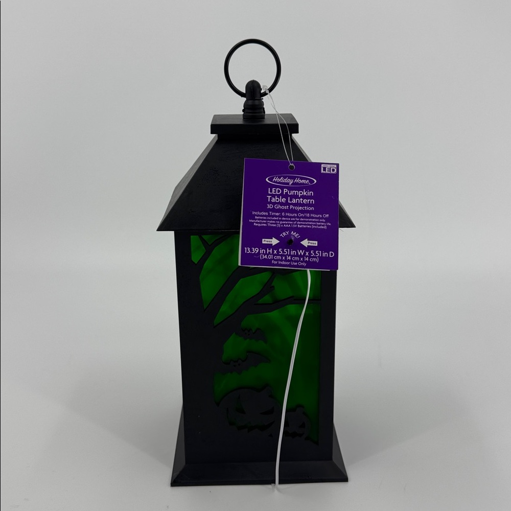 Holiday Home LED Pumpkin Table Lantern Ghost Green & Black NWT